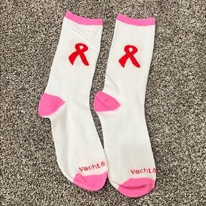 White and Pink Ribbon Socks new